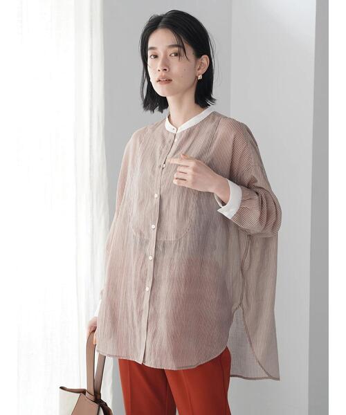 AMERICAN HOLIC（アメリカンホリック）の「シアーバンドカラーシャツ（シャツ/ブラウス・レディース・カーキ/ストライプ/ブラウン/アイボリー・L/M）」の20枚目の写真