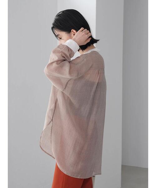 AMERICAN HOLIC（アメリカンホリック）の「シアーバンドカラーシャツ（シャツ/ブラウス・レディース・カーキ/ストライプ/ブラウン/アイボリー・L/M）」の5枚目の写真