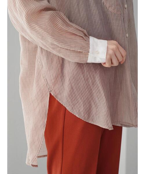 AMERICAN HOLIC（アメリカンホリック）の「シアーバンドカラーシャツ（シャツ/ブラウス・レディース・カーキ/ストライプ/ブラウン/アイボリー・L/M）」の8枚目の写真