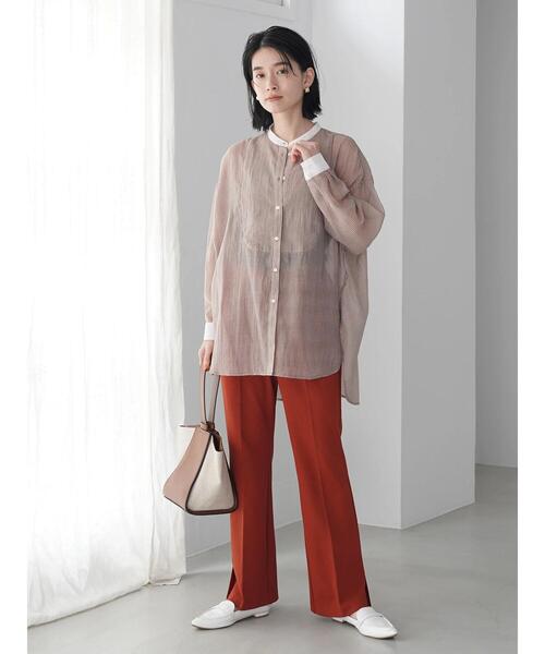 AMERICAN HOLIC（アメリカンホリック）の「シアーバンドカラーシャツ（シャツ/ブラウス・レディース・カーキ/ストライプ/ブラウン/アイボリー・L/M）」の21枚目の写真