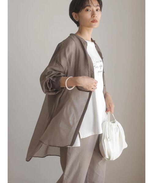 AMERICAN HOLIC（アメリカンホリック）の「シアーバンドカラーシャツ（シャツ/ブラウス・レディース・カーキ/ストライプ/ブラウン/アイボリー・L/M）」の6枚目の写真