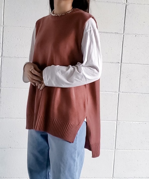 me+em select（ミームセレクト）の「【 8color 】バックオープンスリットニットベスト（ベスト・レディース・ブラック/ベージュ/ネイビー/ブラウン/カーキ/ピンク/アイボリー/スモークピンク・FREE）」の8枚目の写真