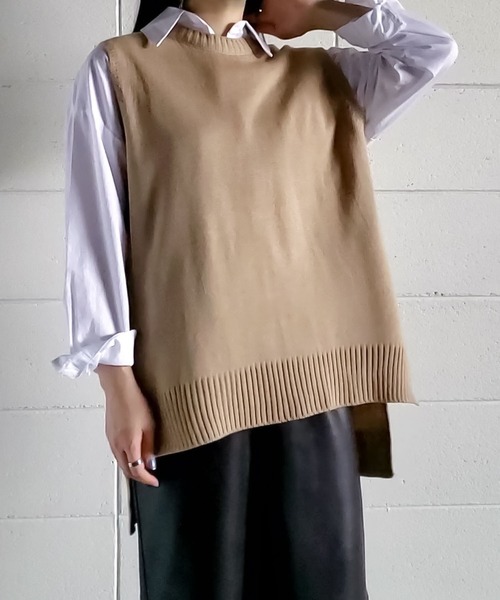 me+em select（ミームセレクト）の「【 8color 】バックオープンスリットニットベスト（ベスト・レディース・ブラック/ベージュ/ネイビー/ブラウン/カーキ/ピンク/アイボリー/スモークピンク・FREE）」の17枚目の写真