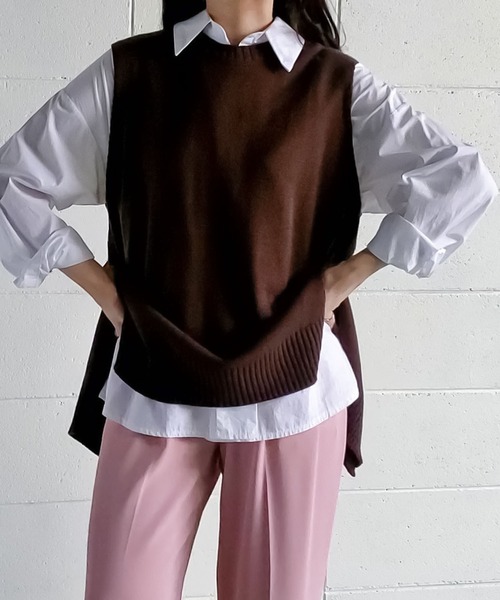 me+em select（ミームセレクト）の「【 8color 】バックオープンスリットニットベスト（ベスト・レディース・ブラック/ベージュ/ネイビー/ブラウン/カーキ/ピンク/アイボリー/スモークピンク・FREE）」の18枚目の写真