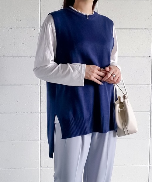 me+em select（ミームセレクト）の「【 8color 】バックオープンスリットニットベスト（ベスト・レディース・ブラック/ベージュ/ネイビー/ブラウン/カーキ/ピンク/アイボリー/スモークピンク・FREE）」の12枚目の写真