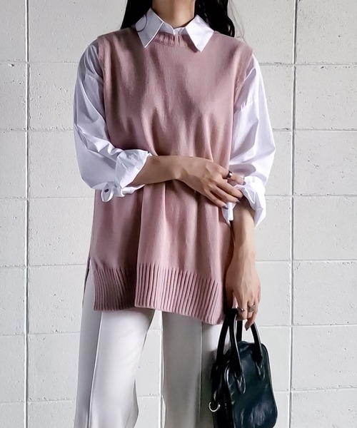 me+em select（ミームセレクト）の「【 8color 】バックオープンスリットニットベスト（ベスト・レディース・ブラック/ベージュ/ネイビー/ブラウン/カーキ/ピンク/アイボリー/スモークピンク・FREE）」の22枚目の写真