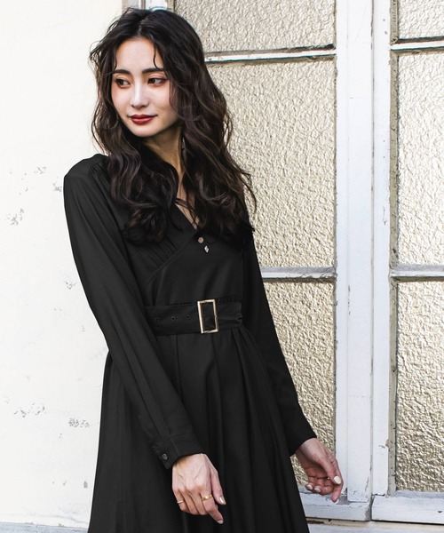 Julia Boutique（ジュリアブティック）の「柄＆無地ゴールドポイントVネック長袖ロングワンピース/21528（ワンピース・レディース・ベージュ系/モカ/ブラック・ONE）」の21枚目の写真