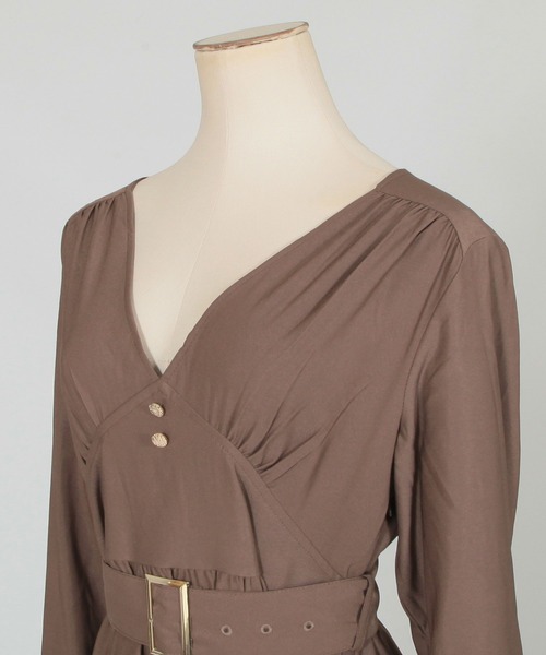 Julia Boutique（ジュリアブティック）の「柄＆無地ゴールドポイントVネック長袖ロングワンピース/21528（ワンピース・レディース・ベージュ系/モカ/ブラック・ONE）」の19枚目の写真