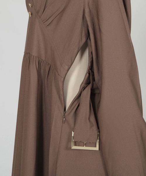 Julia Boutique（ジュリアブティック）の「柄＆無地ゴールドポイントVネック長袖ロングワンピース/21528（ワンピース・レディース・ベージュ系/モカ/ブラック・ONE）」の14枚目の写真