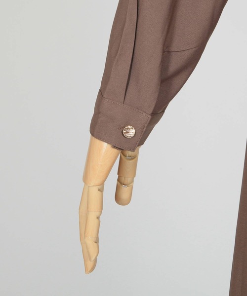 Julia Boutique（ジュリアブティック）の「柄＆無地ゴールドポイントVネック長袖ロングワンピース/21528（ワンピース・レディース・ベージュ系/モカ/ブラック・ONE）」の18枚目の写真