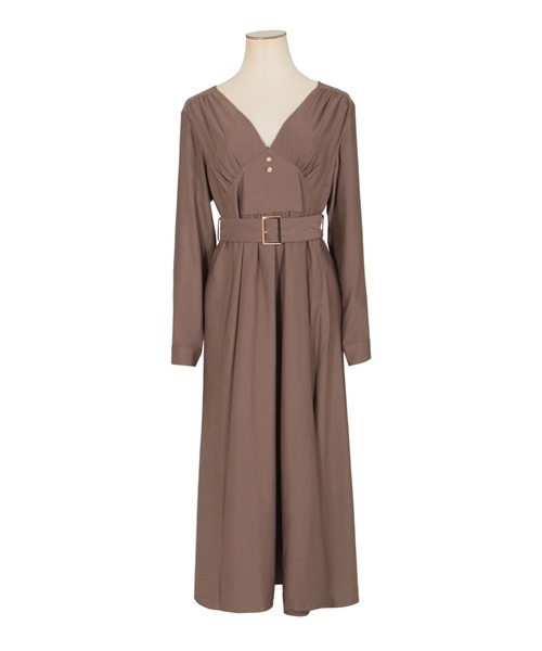 Julia Boutique（ジュリアブティック）の「柄＆無地ゴールドポイントVネック長袖ロングワンピース/21528（ワンピース・レディース・ベージュ系/モカ/ブラック・ONE）」の7枚目の写真