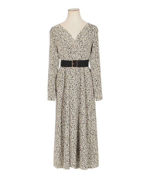 Julia Boutique（ジュリアブティック）の「柄＆無地ゴールドポイントVネック長袖ロングワンピース/21528（ワンピース・レディース・ベージュ系/モカ/ブラック・ONE）」の20枚目の写真