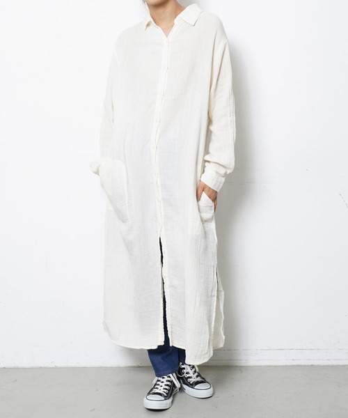 lacausa(ラコーザ)の「LACAUSA Soft Gauze Shirtdress(シャツワンピース・レディース・オフホワイト・SMALL)」の7枚目の写真
