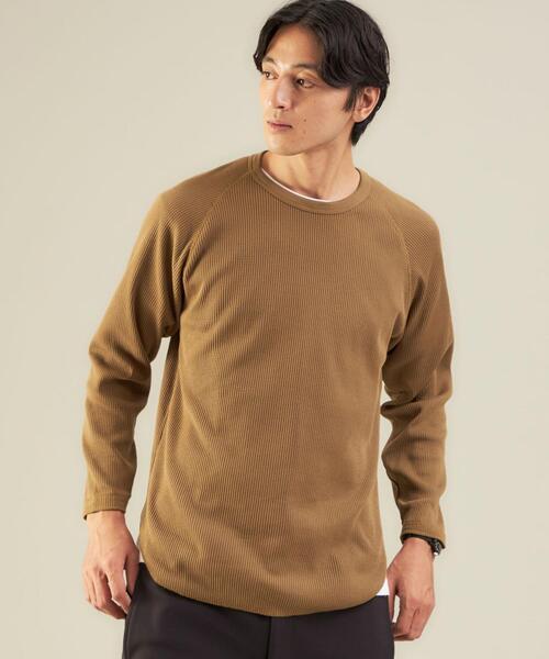 green label relaxing(グリーンレーベルリラクシング)の「ドライワッフル クルーネック 長袖 カットソー -吸水速乾- OVLG(Tシャツ/カットソー・メンズ・グレー/ライトブルー/ブラウン/ホワイト/ブラック・S/L/XL/M/2XL)」の4枚目の写真