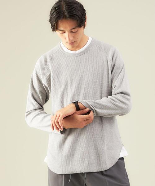 green label relaxing(グリーンレーベルリラクシング)の「ドライワッフル クルーネック 長袖 カットソー -吸水速乾- OVLG(Tシャツ/カットソー・メンズ・グレー/ライトブルー/ブラウン/ホワイト/ブラック・S/L/XL/M/2XL)」の14枚目の写真