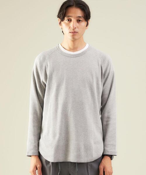 green label relaxing(グリーンレーベルリラクシング)の「ドライワッフル クルーネック 長袖 カットソー -吸水速乾- OVLG(Tシャツ/カットソー・メンズ・グレー/ライトブルー/ブラウン/ホワイト/ブラック・S/L/XL/M/2XL)」の16枚目の写真