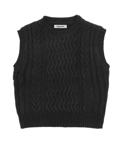 Figments(フィグメンツ)の「ケーブルニットベスト(ベスト・レディース・ブラック/グリーン・FREE)」の2枚目の写真