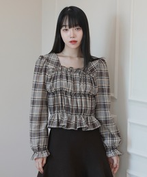 by muni:r（バイ ムニール）の「秋チェックフリルブラウス（Tシャツ/カットソー）」