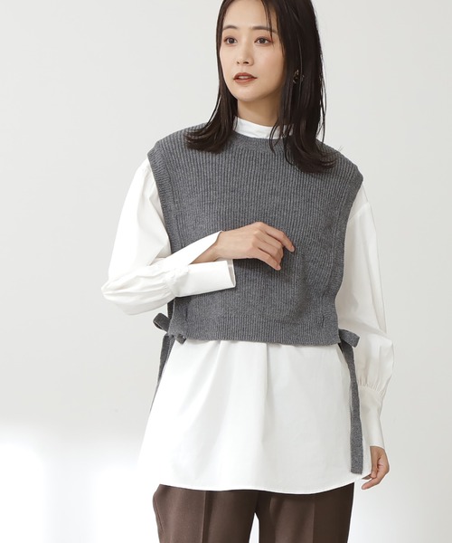 N.（N. Natural Beauty Basic）（エヌエヌナチュラルビューティーベーシック）の「◆ニットベストセット（シャツ/ブラウス・レディース・ブラック/杢グレー・MEDIUM）」の2枚目の写真