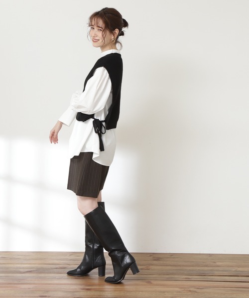 N.（N. Natural Beauty Basic）（エヌエヌナチュラルビューティーベーシック）の「◆ニットベストセット（シャツ/ブラウス・レディース・ブラック/杢グレー・MEDIUM）」の4枚目の写真