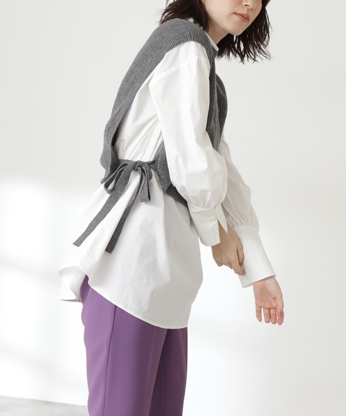 N.（N. Natural Beauty Basic）（エヌエヌナチュラルビューティーベーシック）の「◆ニットベストセット（シャツ/ブラウス・レディース・ブラック/杢グレー・MEDIUM）」の8枚目の写真