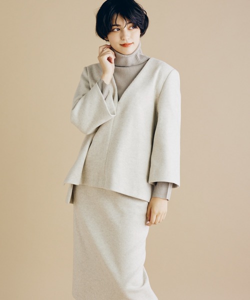 CLEARIMPRESSION （クリアインプレッション）の「圧縮ウール プルオーバーブラウス【セットアップ対応】（シャツ/ブラウス・レディース・パープル/アイボリー/キャメル・フリー）」の2枚目の写真