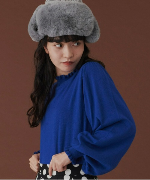 MERLOT（メルロー）の「たっぷり袖フリルニット（ニット/セーター・レディース・ブラック/ブルー/レッド/ナチュラル・FREE）」の6枚目の写真