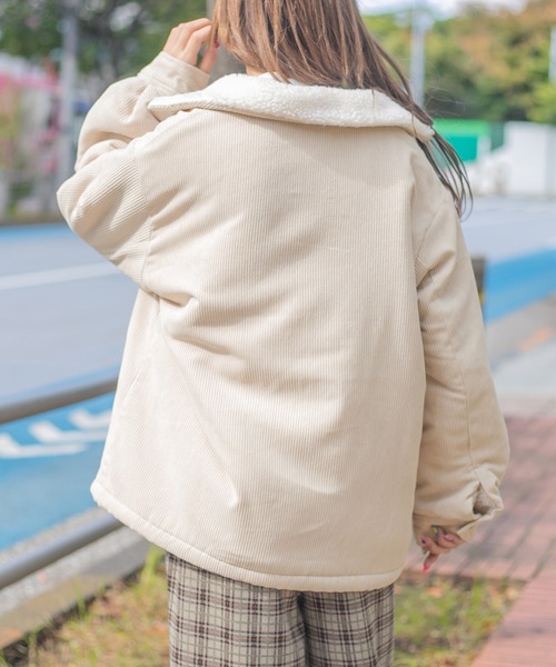 ストレッチコーデュロイボアロンパース④モカグレージュMサイズ2点、Lサイズ1点 PairPair（ペアペア）の「裏ボアコーデュロイブルゾン(ユニセックス