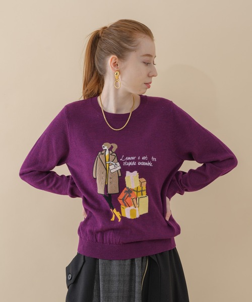 ROSIEE（ロージー）の「ROSIEE パリジェンヌインターシャニット（ニット/セーター・レディース・チャコールグレー/ベージュ/パープル・FREE）」の3枚目の写真