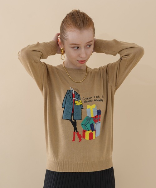 ROSIEE（ロージー）の「ROSIEE パリジェンヌインターシャニット（ニット/セーター・レディース・チャコールグレー/ベージュ/パープル・FREE）」の4枚目の写真