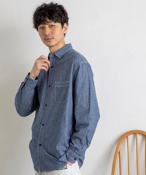 coen(コーエン)の「起毛シャンブレーワークシャツ(シャツ/ブラウス・メンズ・オフホワイト/ネイビー・SMALL/MEDIUM/LARGE/X-LARGE)」の4枚目の写真
