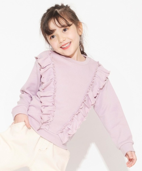 BRANSHES（ブランシェス）の「フリルトレーナー（スウェット・キッズ・ピンク/アイボリー・150/90/100/110/120/130/140）」の2枚目の写真