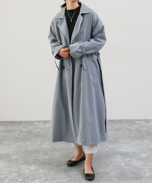 Social GIRL（ソーシャルガール）の「ヨーク切替 オーバーサイズ キャンディースリーブ トレンチコート ロングコート（トレンチコート・レディース・サックスブルー/グレイッシュベージュ/ベージュ/サンドベージュ/カーキ・M/L/S）」の13枚目の写真