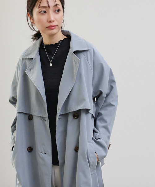 Social GIRL（ソーシャルガール）の「ヨーク切替 オーバーサイズ キャンディースリーブ トレンチコート ロングコート（トレンチコート・レディース・サックスブルー/グレイッシュベージュ/ベージュ/サンドベージュ/カーキ・M/L/S）」の14枚目の写真