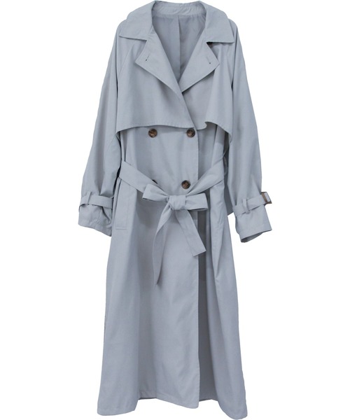 Social GIRL（ソーシャルガール）の「ヨーク切替 オーバーサイズ キャンディースリーブ トレンチコート ロングコート（トレンチコート・レディース・サックスブルー/グレイッシュベージュ/ベージュ/サンドベージュ/カーキ・M/L/S）」の15枚目の写真