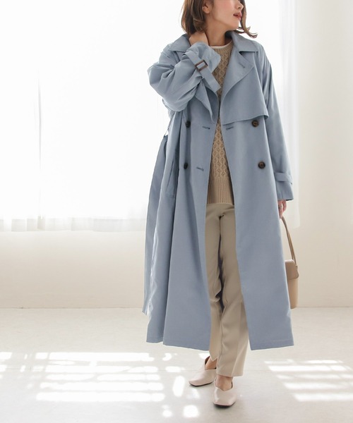Social GIRL（ソーシャルガール）の「ヨーク切替 オーバーサイズ キャンディースリーブ トレンチコート ロングコート（トレンチコート・レディース・サックスブルー/グレイッシュベージュ/ベージュ/サンドベージュ/カーキ・M/L/S）」の22枚目の写真