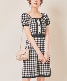 ギンガムジャガードニットワンピース