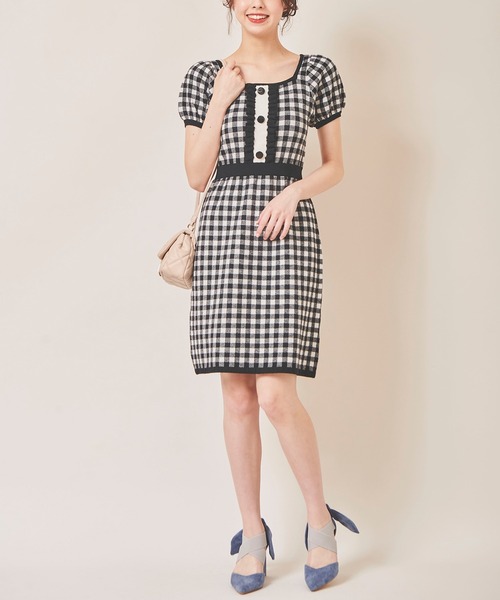 31 Sons de mode（トランテアン　ソン　ドゥ　モード）の「ギンガムジャガードニットワンピース（ワンピース・レディース・ブラック/イエロー/ラベンダー・36）」の15枚目の写真