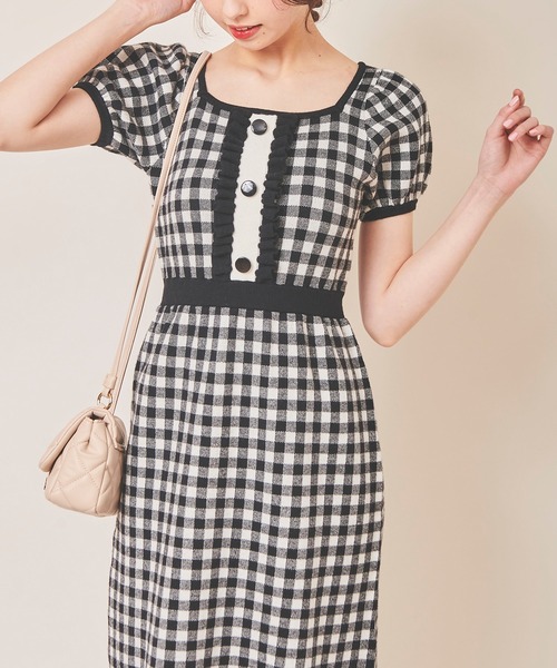 31 Sons de mode（トランテアン　ソン　ドゥ　モード）の「ギンガムジャガードニットワンピース（ワンピース・レディース・ブラック/イエロー/ラベンダー・36）」の17枚目の写真