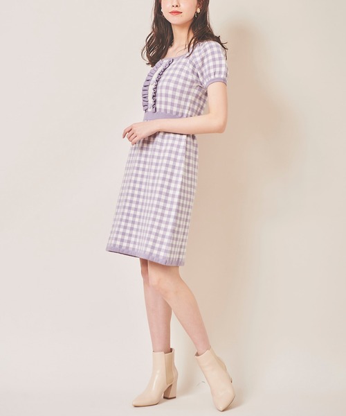 ギンガムジャガードニットロングワンピース BLK ダーリッチ Darich ギンガムジャガードニットロングワンピース