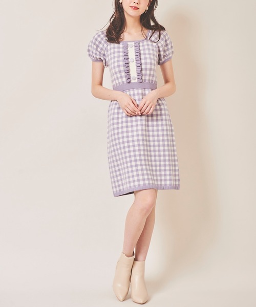 31 Sons de mode（トランテアン　ソン　ドゥ　モード）の「ギンガムジャガードニットワンピース（ワンピース・レディース・ブラック/イエロー/ラベンダー・36）」の21枚目の写真