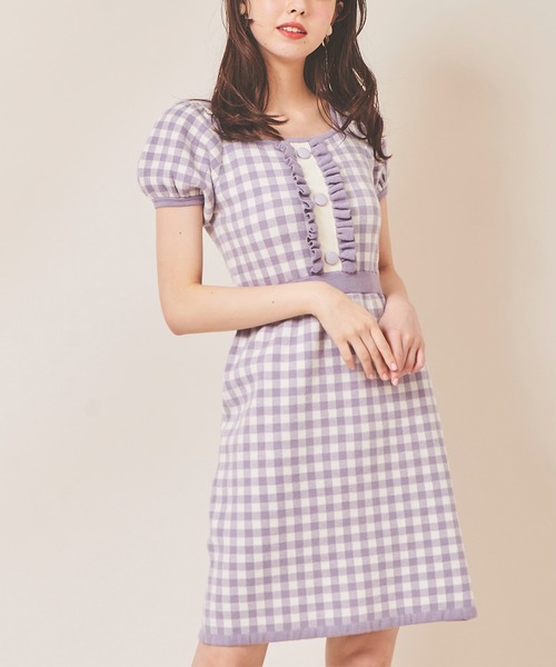 31 Sons de mode（トランテアン　ソン　ドゥ　モード）の「ギンガムジャガードニットワンピース（ワンピース・レディース・ブラック/イエロー/ラベンダー・36）」の22枚目の写真