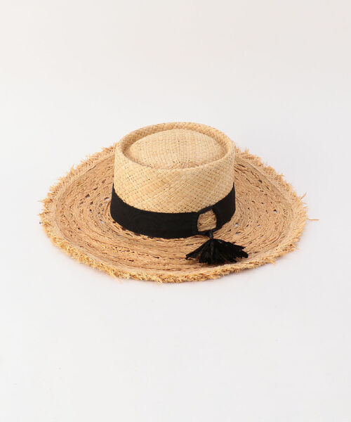 FERRUCCIO VECCHI（フェリシオベッキ）の「【FERRUCCIO VECCHI/フェルッチョ ベッキ】ラフィア透かし編みブリムハット（ハット・レディース・ブラック/ベージュ・FREE）」の3枚目の写真