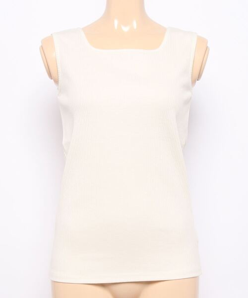 Lugnoncure（ルノンキュール）の「スクエアネックリブタンクトップ（タンクトップ・レディース・ベージュ/オフホワイト/チャコール・ﾌﾘ-）」の2枚目の写真