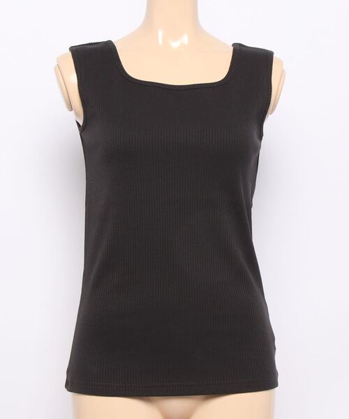 Lugnoncure（ルノンキュール）の「スクエアネックリブタンクトップ（タンクトップ・レディース・ベージュ/オフホワイト/チャコール・ﾌﾘ-）」の3枚目の写真