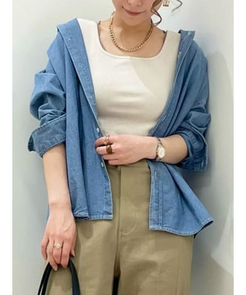 Lugnoncure（ルノンキュール）の「スクエアネックリブタンクトップ（タンクトップ・レディース・ベージュ/オフホワイト/チャコール・ﾌﾘ-）」の6枚目の写真