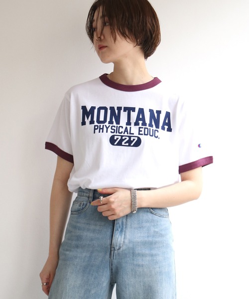 Champion(チャンピオン)の「Champion チャンピオン カレッジプリントTシャツ(Tシャツ/カットソー・レディース・ボルドー/ネイビー/ベージュ/ブラック・S/M/L)」の4枚目の写真