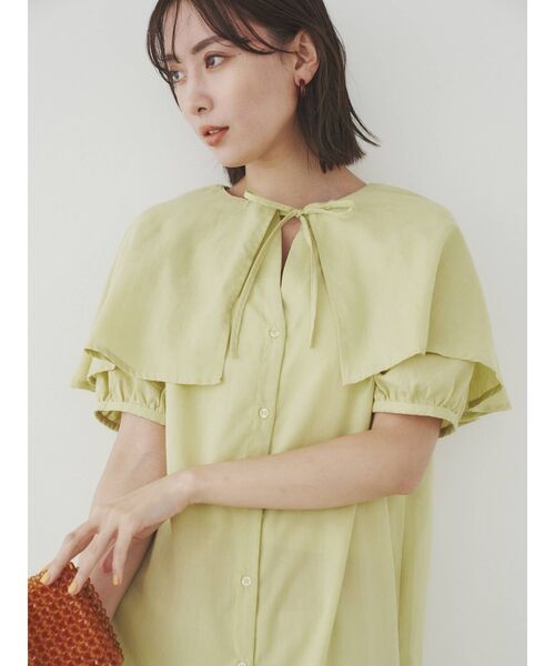 COTORICA（コトリカ）の「ケープカラーシャツワンピース（ワンピース・レディース・ブラック/オフホワイト/ブルー/グリーン・FREE）」の7枚目の写真