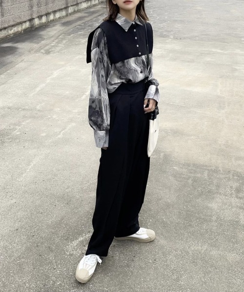 OWLLIDA apartment.(オルリダアパートメント)の「Nuance shirt with knit color(シャツ/ブラウス・レディース・ブラック/ブラウン・FREE)」の2枚目の写真
