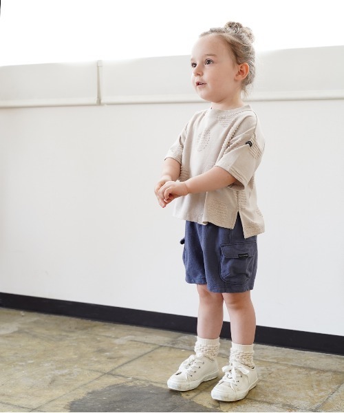 quoti use fith（クゥオティ　ユース　フィス）の「ドットジャガード 6分袖ビッグTシャツ（Tシャツ/カットソー・キッズ・チャコールグレー/ベージュ/ホワイト・110/130/90/100/120/80）」の11枚目の写真